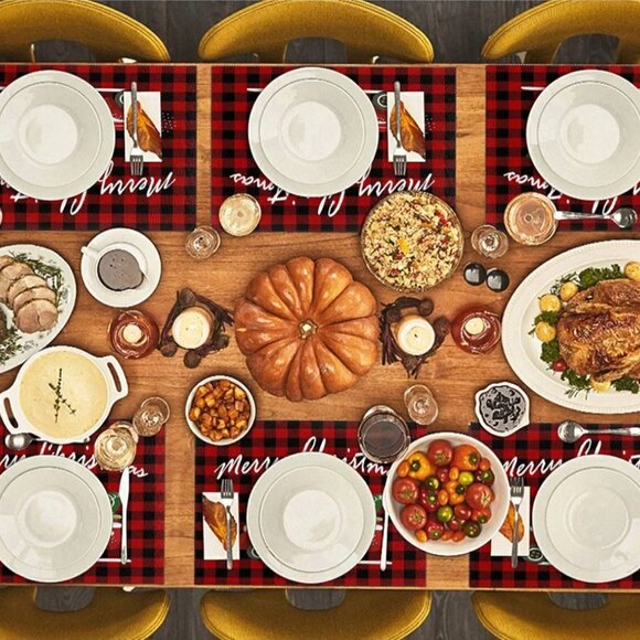 NWT VISESUNNY MERRY CHRISTMAS Red Buffalo Plaid Placemats (6 qty each pack) - Picture 2 of 6